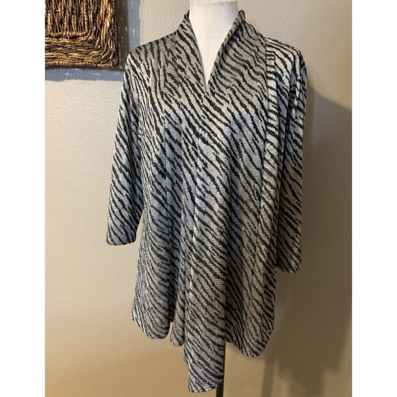 Chicos Light Jacket Topper 3 XL Black Gray Silver Open Front Stretch Washable - Picture 8 of 10